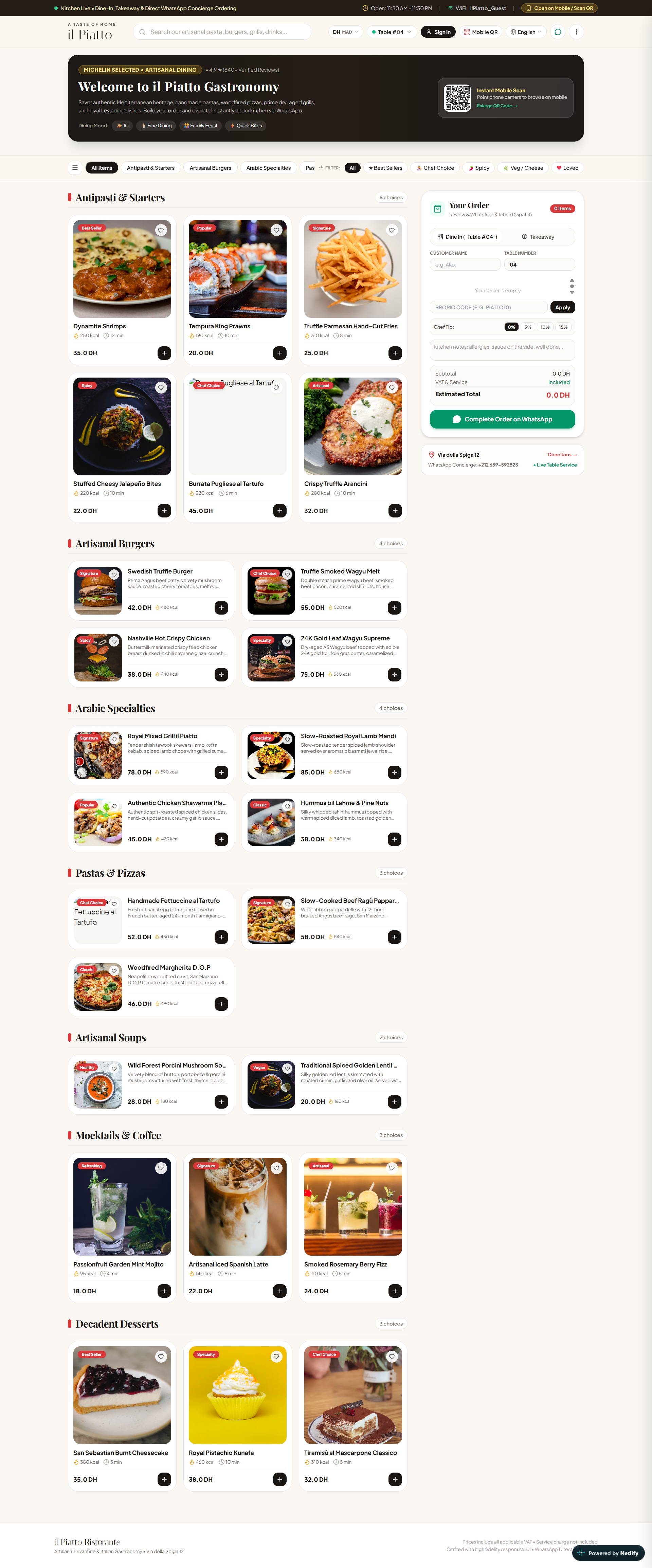Restaurant digital menu homepage.